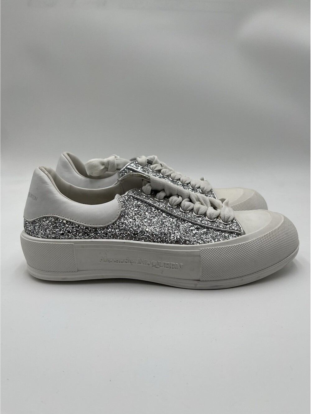 Alexander McQueen Deck Plimsoll sneakers in silver glitter and white Size 41
